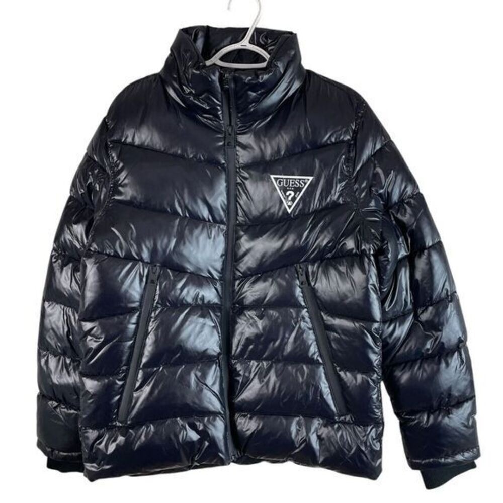 NEW GUESS Mens Midweight Quilted Puffer Jacket Medium Black Full Zip $225
